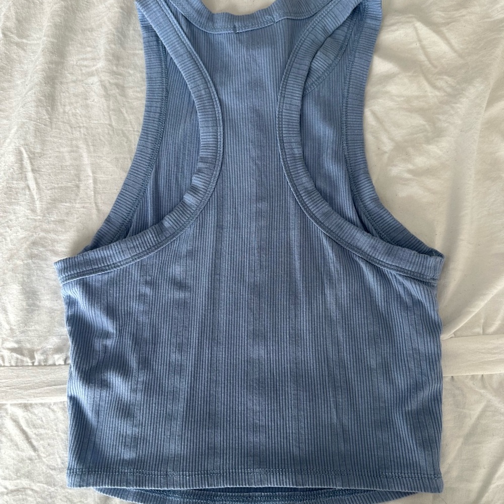 Cropped Blue Ribbed Tank Top - Picture 2 of 2